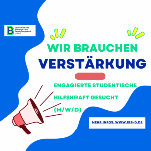 Grafik mit Lautsprecher-Symbol und gestaltetem Text "Wir brauchen Verstärkung"